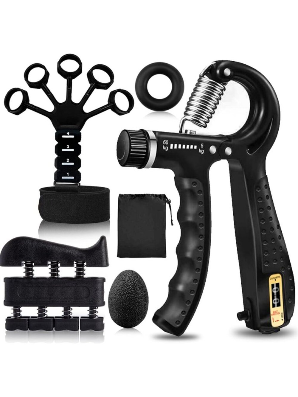 Adjustable Hand Grip Strengthener Kit - 5 Pack Finger & Forearm Exercisers